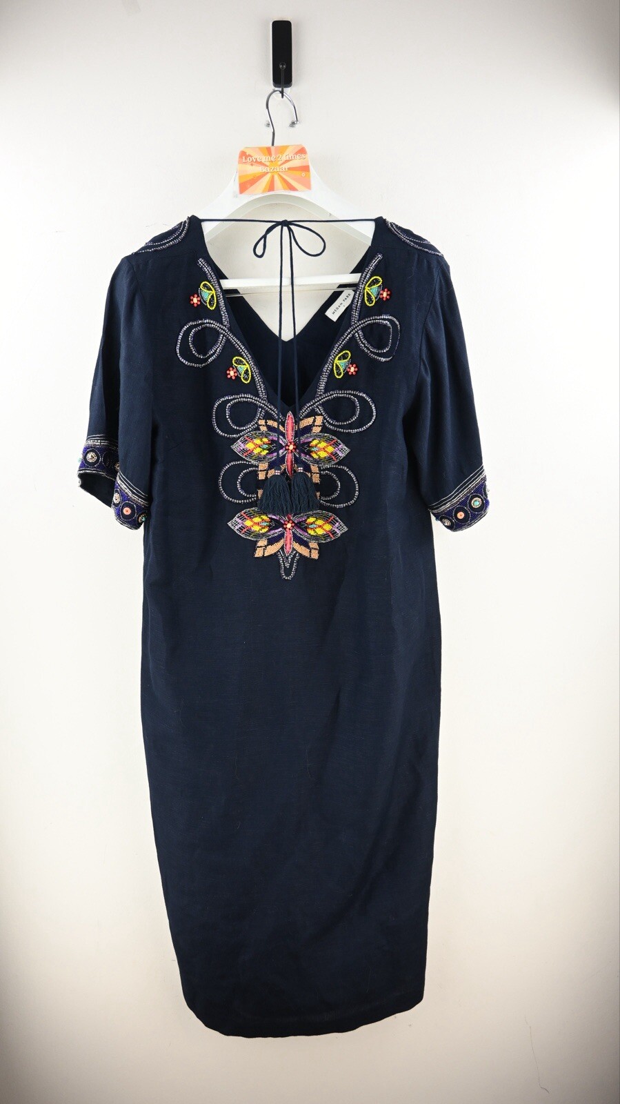 Megan Park “Rabari” shift dress in navy size 2/UK12