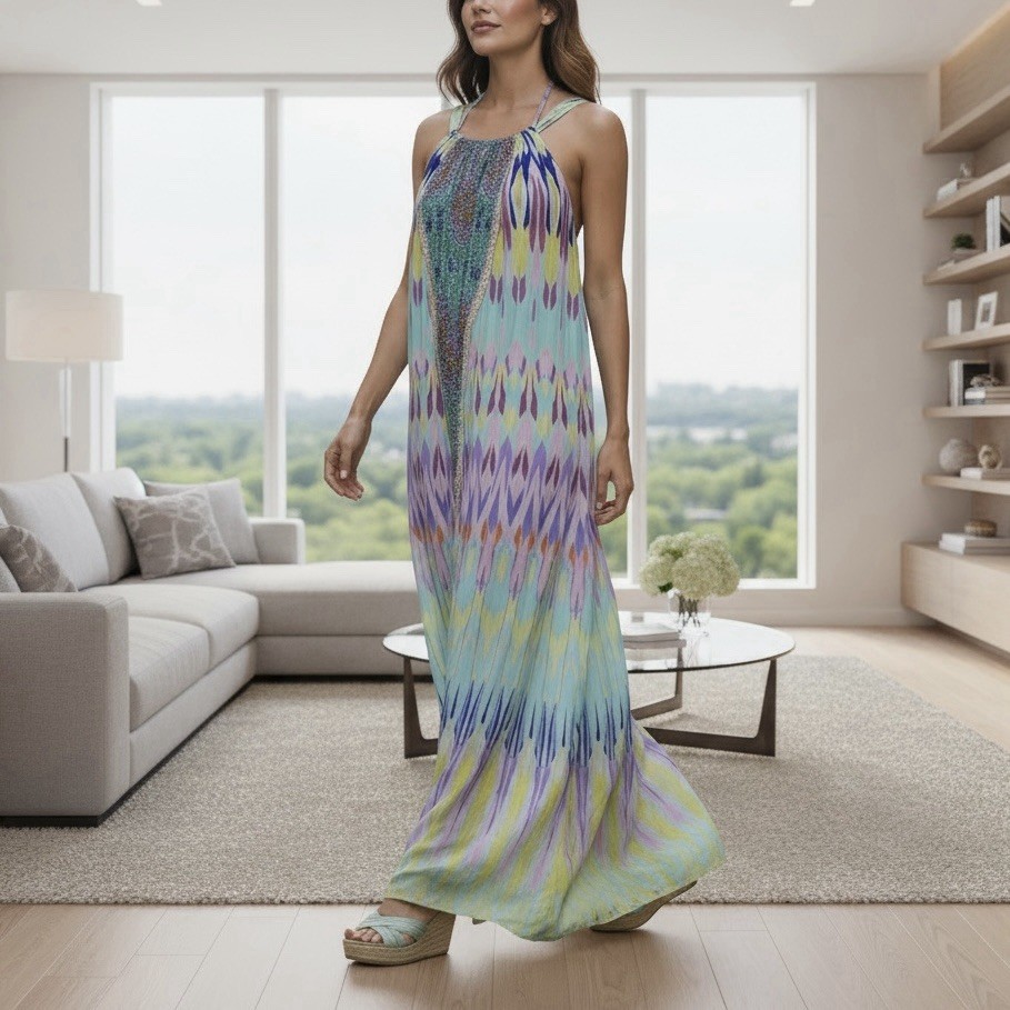 Camilla Dress OS Free Size Silk Labyrinth Drawstring Maxi S M L XL RARE Vintage