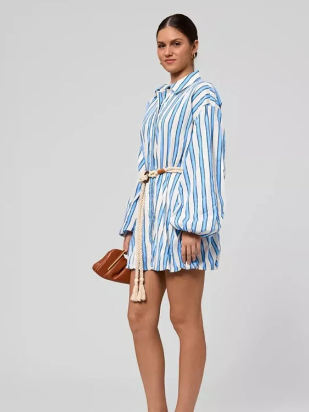 RACHEL Rachel Roy 100% cotton Collared Neck Shirt Dress white blue stripe 4