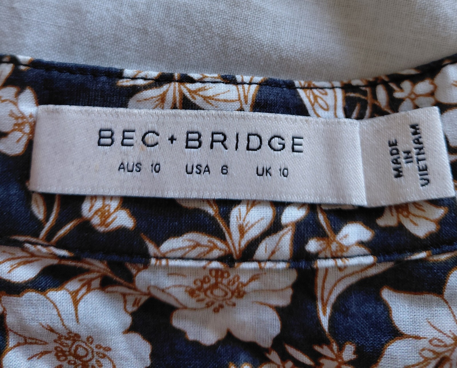 Bec & Bridge Forbidden Forest Smocked Mini Dress AU / UK 10 US 6 Cotton Ink Blue
