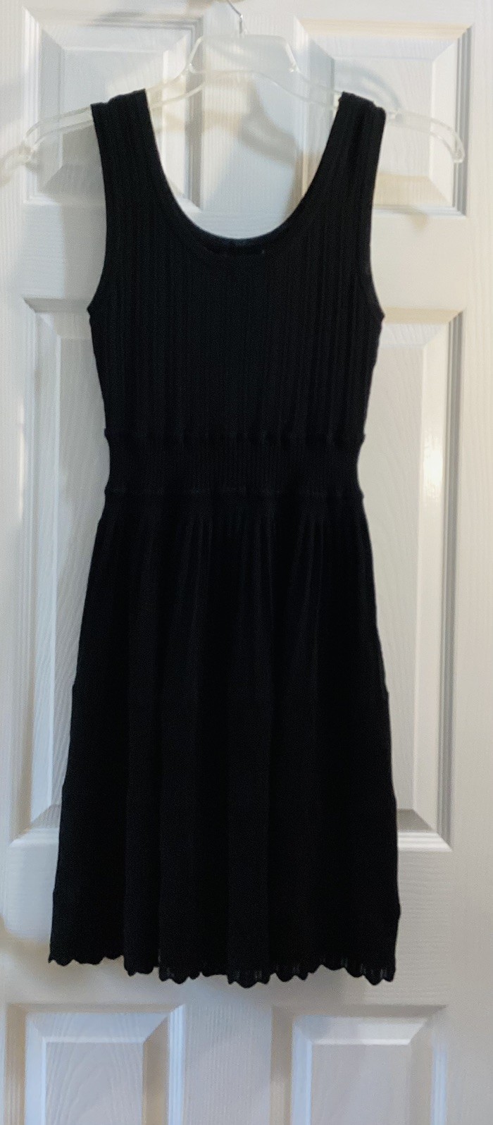 Black Solid Ribbed Knit Sweater Dress Fit & Flare Scoop Neck Sleeveless L