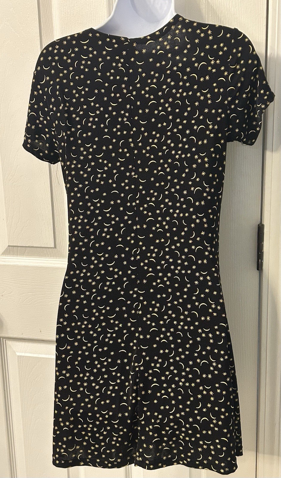 90s Y2K Goth Grunge Black Yellow Mini Dress Stars Moon Slinky Romantic Whimsy