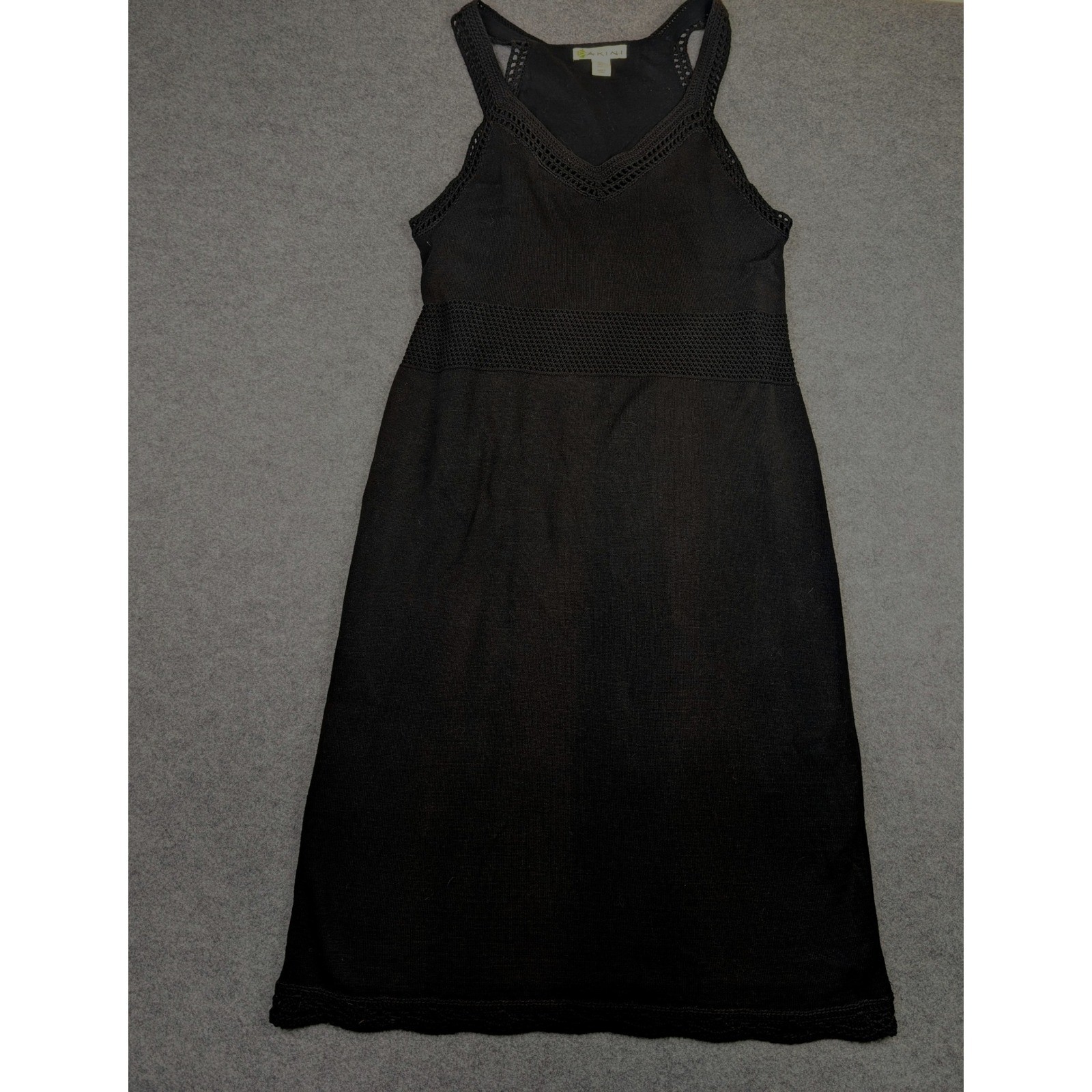 Dakini Black Knit Sleeveless Dress Crochet Back Medallion V-Neck Womens Large