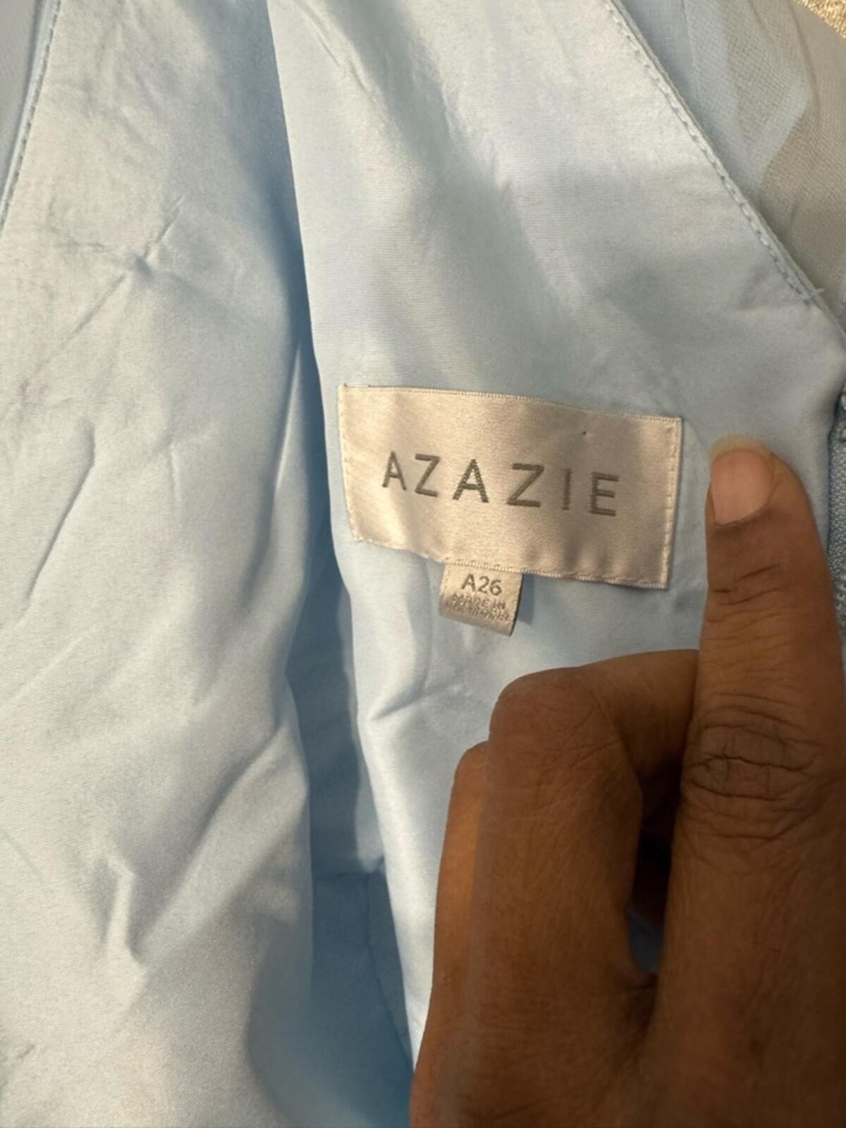 Azazie Light Blue Draped Cowl Neck Maxi Dress