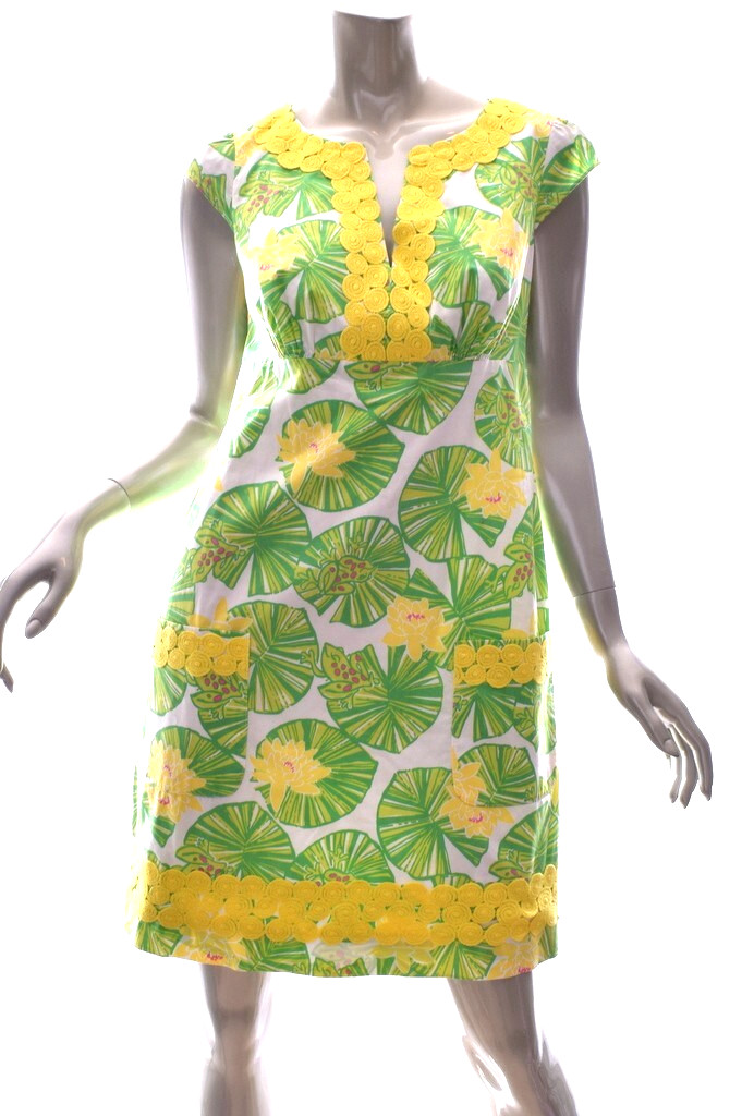 Lilly Pulitzer Tori Dress Lilly Pad Prep Green Yellow Hip Hop Hooray Size 4 New