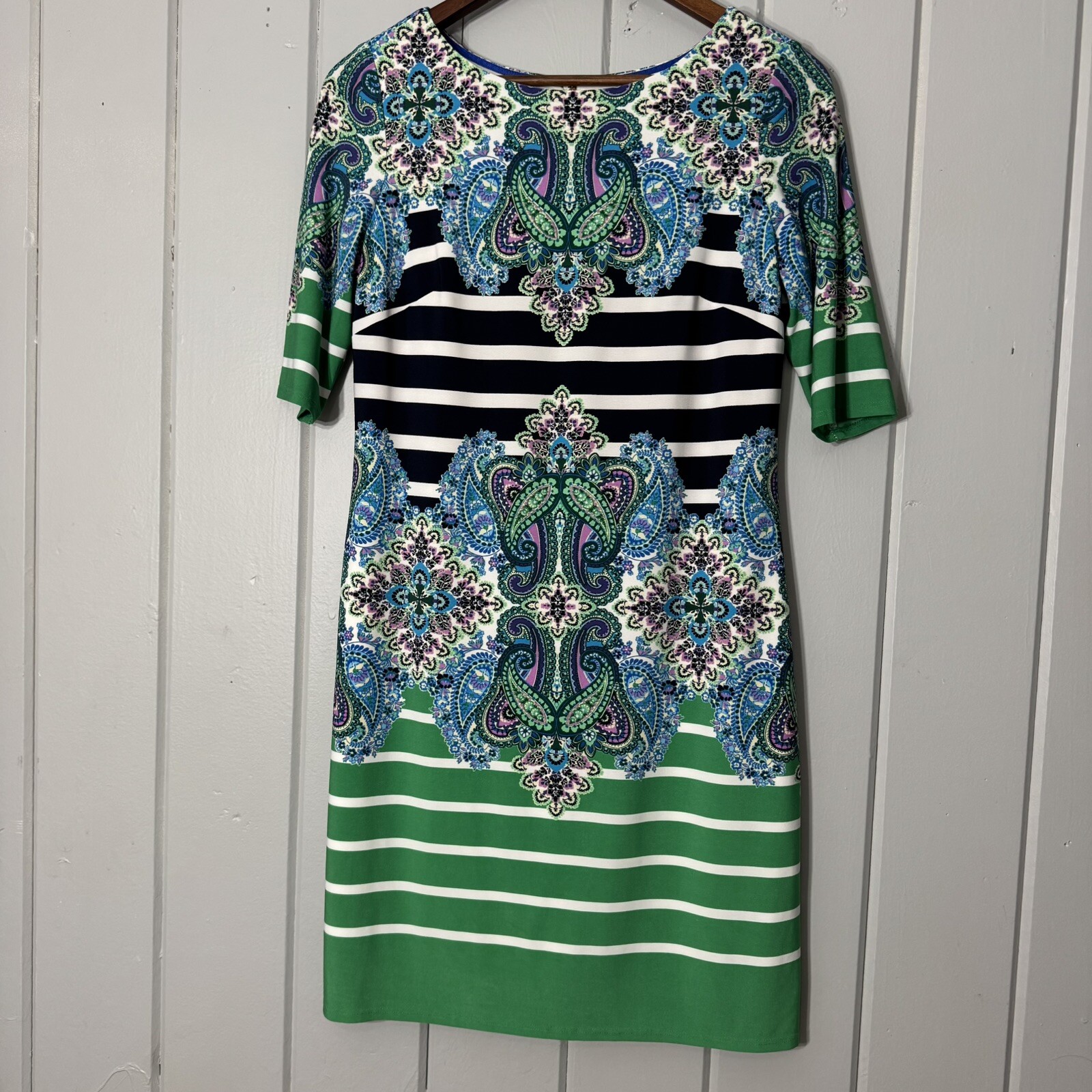 Eliza J Paisley Stripe Print Shift Dress Half Sleeve Knee Length Size 6 Preppy