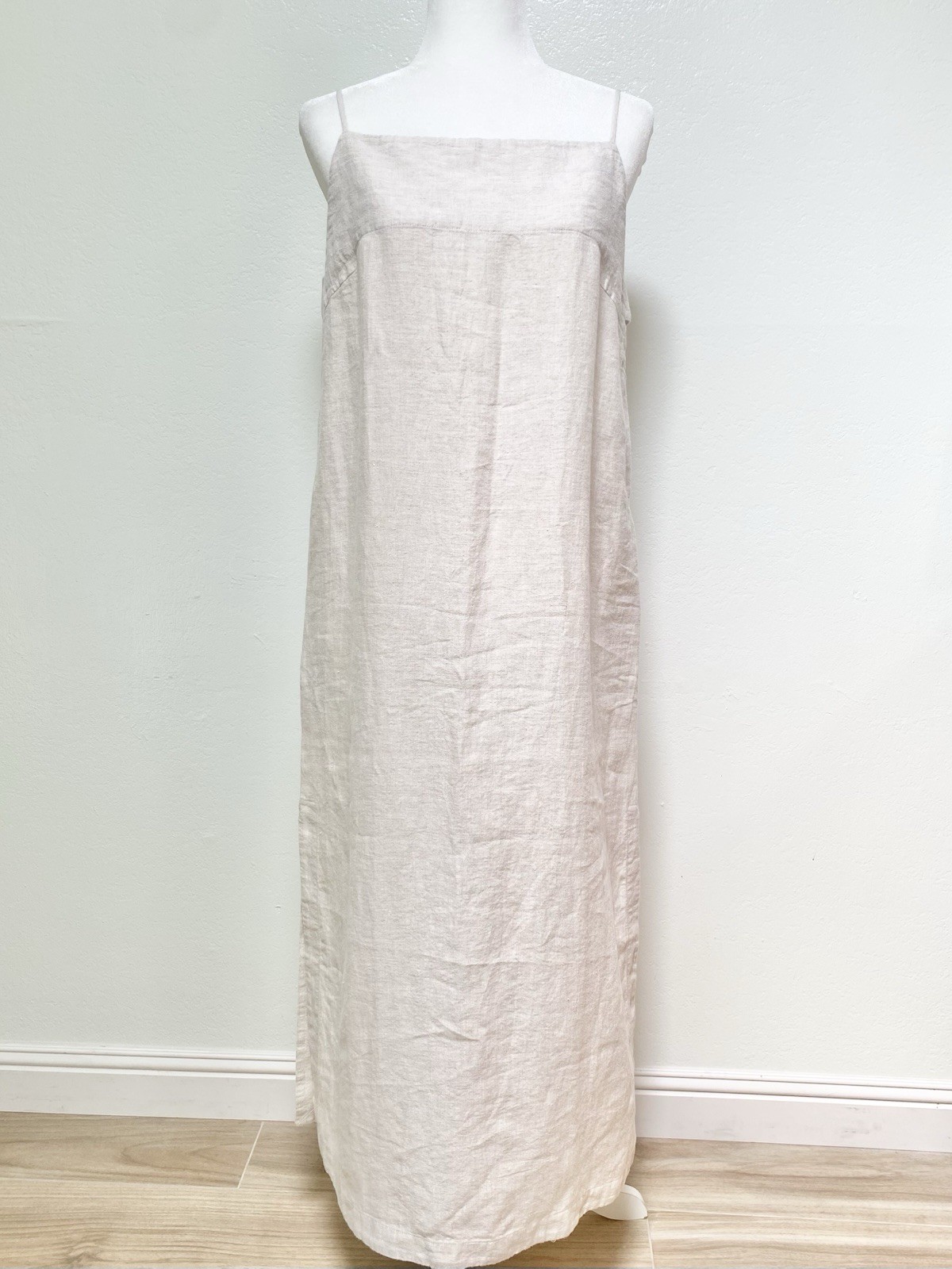 Lilly Pilly Kai Linen Slip Dress Womens M Oatmeal Maxi Organic Quiet Luxury Euro