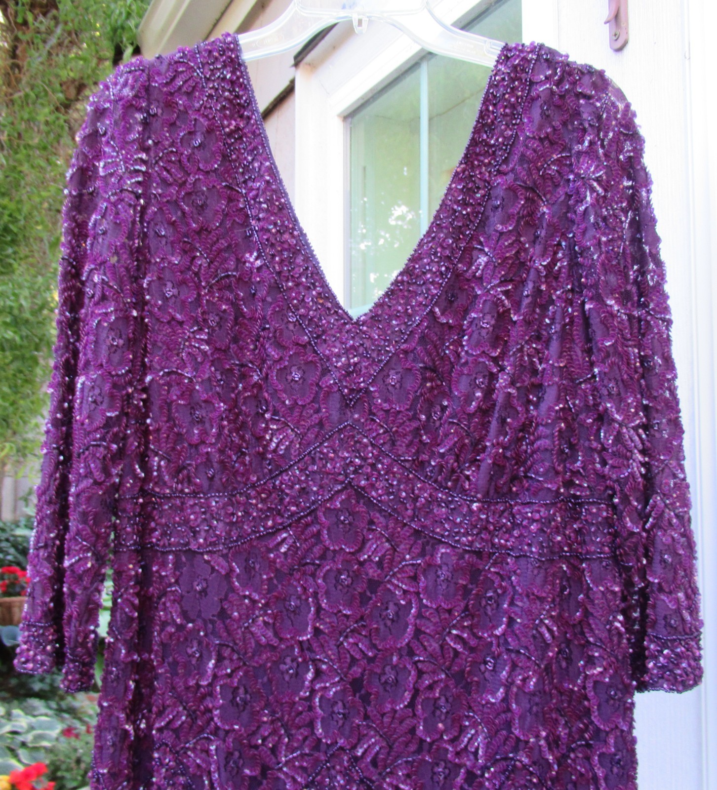 PISARRO NIGHTS Purple/Eggplant Beaded Midi Gown, 16W – Lovely for MOB