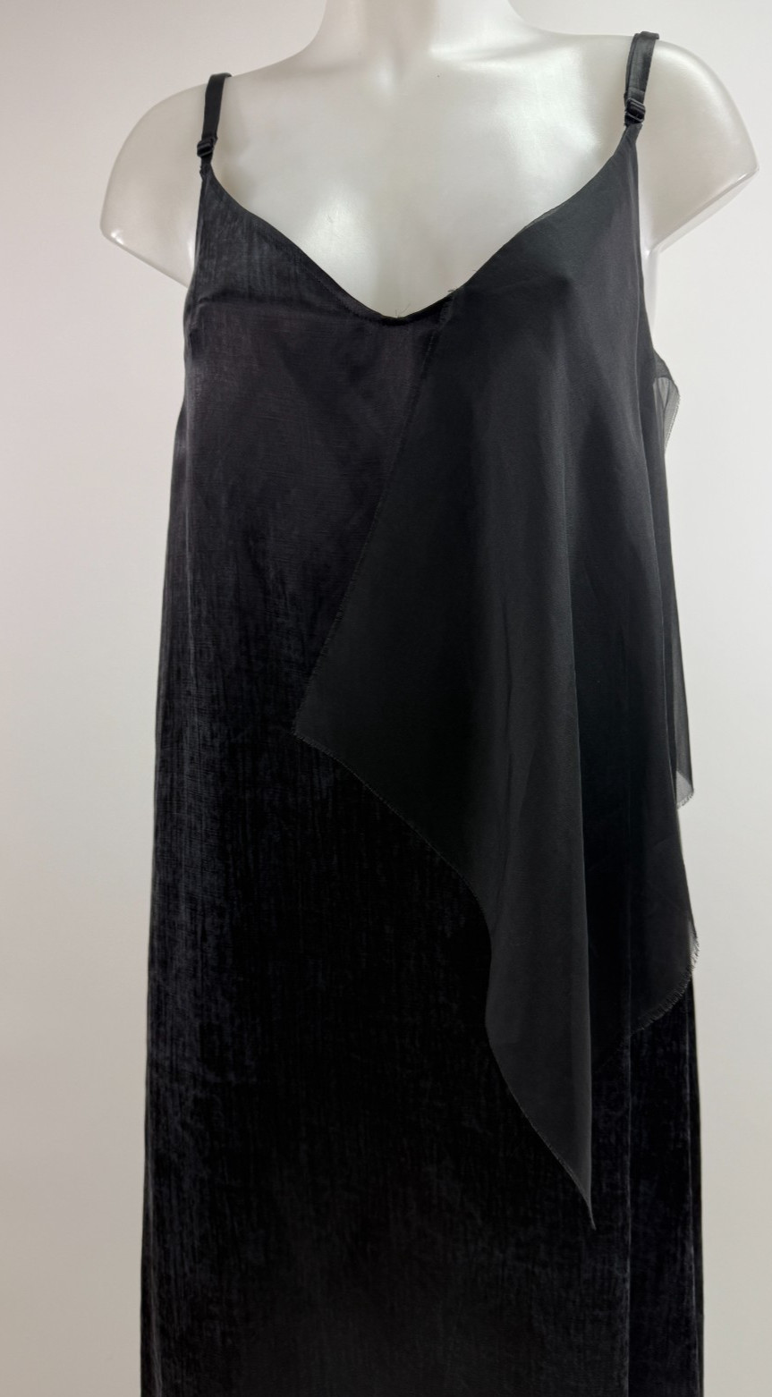 Yang Li Italy Black Silk Cotton Raw Edge Maxi Slip Dress Gown Sz M