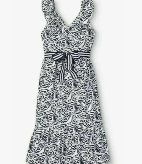 Vineyard Vines x Target Sun Dress sz 2X Sleeveless Blue White Rough Seas w Belt