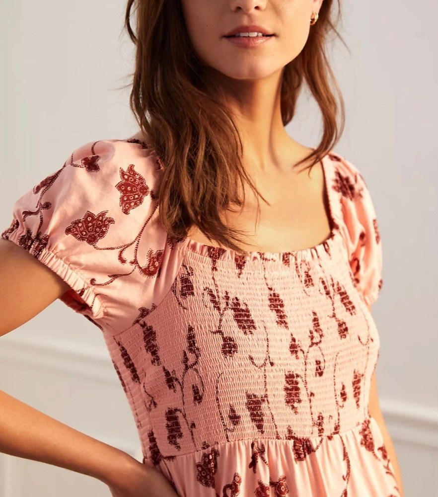 Daily Practice by Anthropologie Smocked Cottagecore Tiered Maxi Lounge Dress S