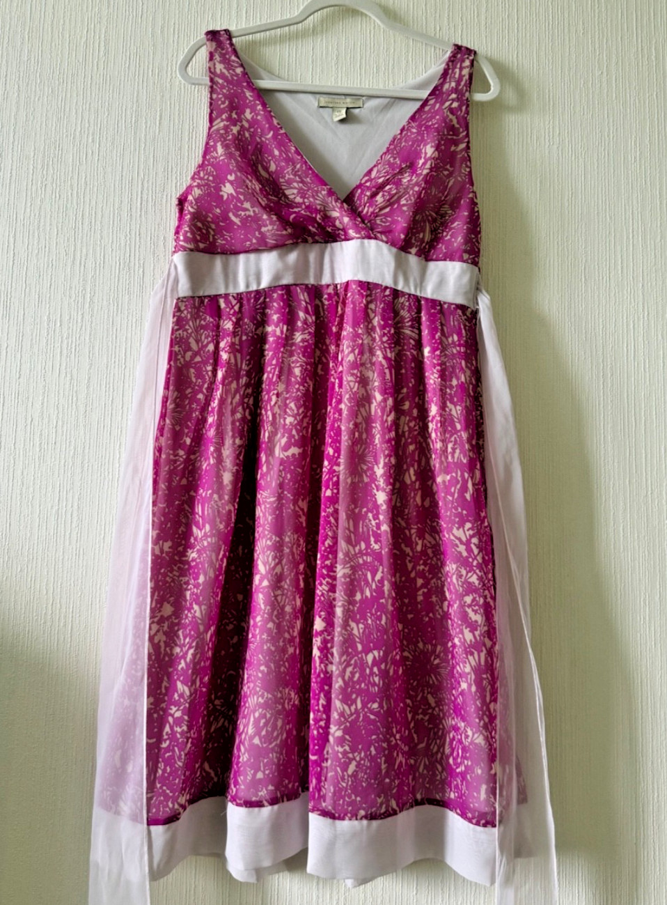 Jonathan Martin Women’s Empire Waist Dress Pink White Floral Chiffon Size 14