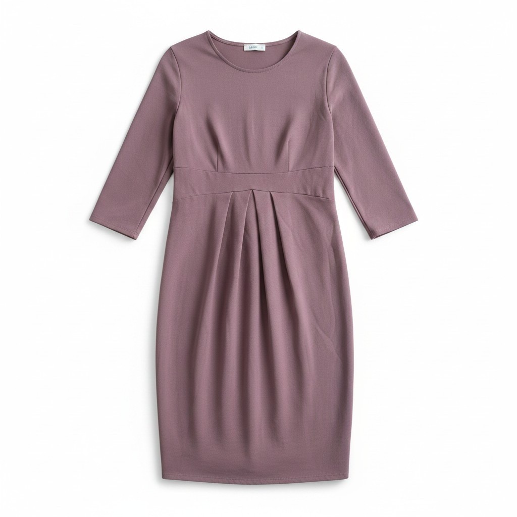 La Clef Mauve Purple Pleated Waist 3/4 Sleeve Sheath Dress Large CMD1969 S