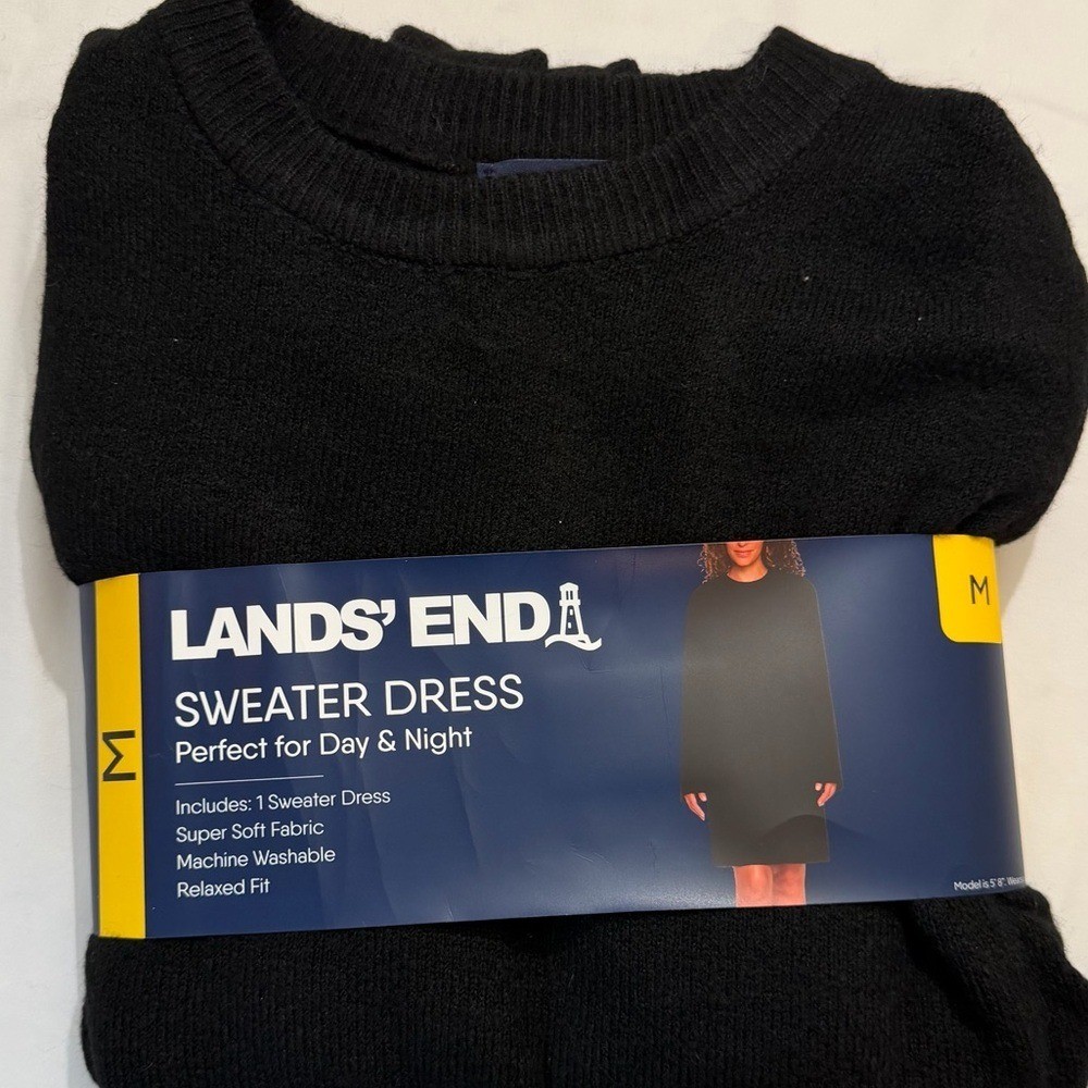 Lands’ End Black Ribbed Sweater Dress