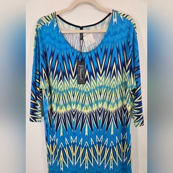 *NEW* Viereck Vibrant Turquoise/Yellow/Blue/White Patterned Dress Artsy, size XL