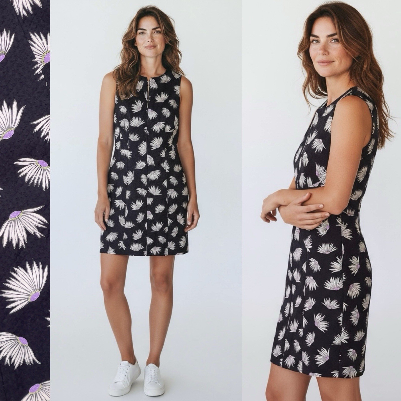 Kate spade Falling Flower Piqué Dress 8 Sleeveless Front Zip Cotton Knee Length