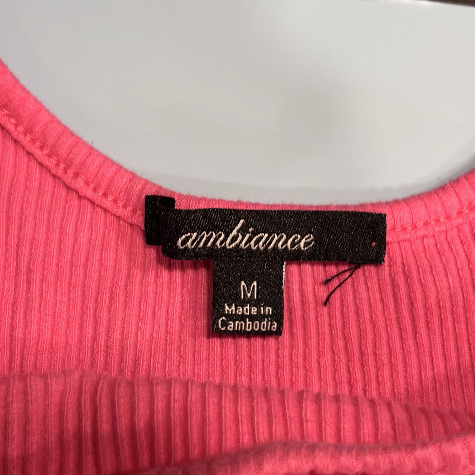 Ambiance Apparel Hot Pink Ribbed Tank Dress Mini Bodycon Scoop Neck Stretch Sz M