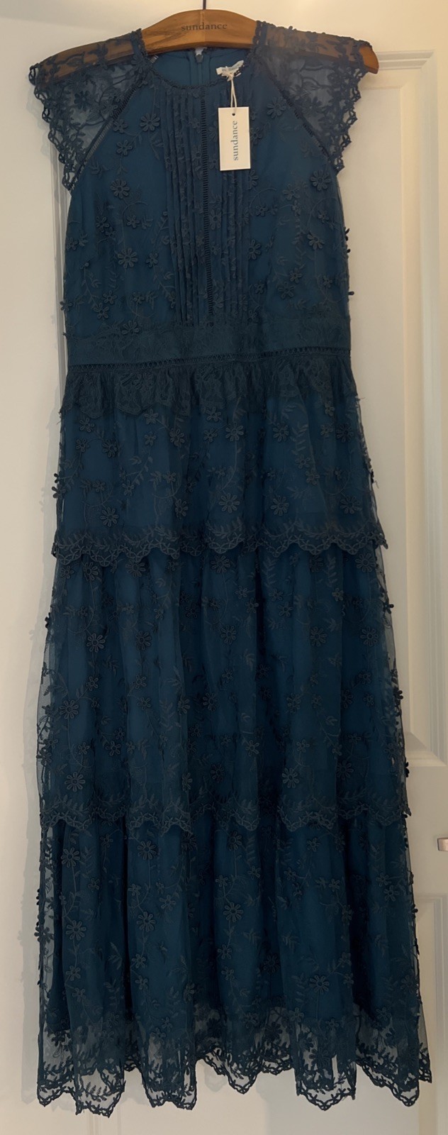 Sundance Catalog Green Loren Lace Tiered Dress Women’s Size 10