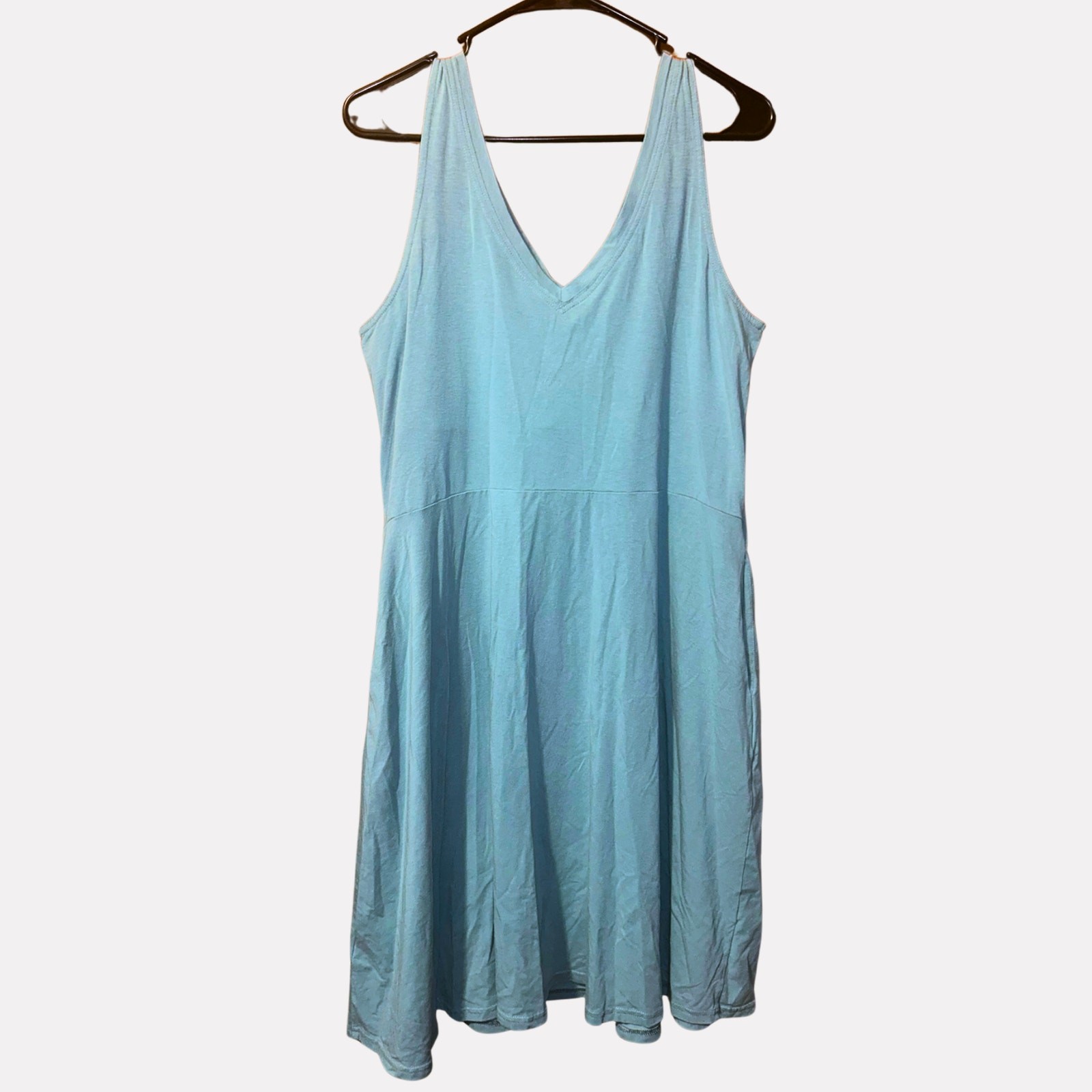 PACT Light Blue Knee Dress Women’s XL 79% Organic Cotton Shelf Bra Pockets
