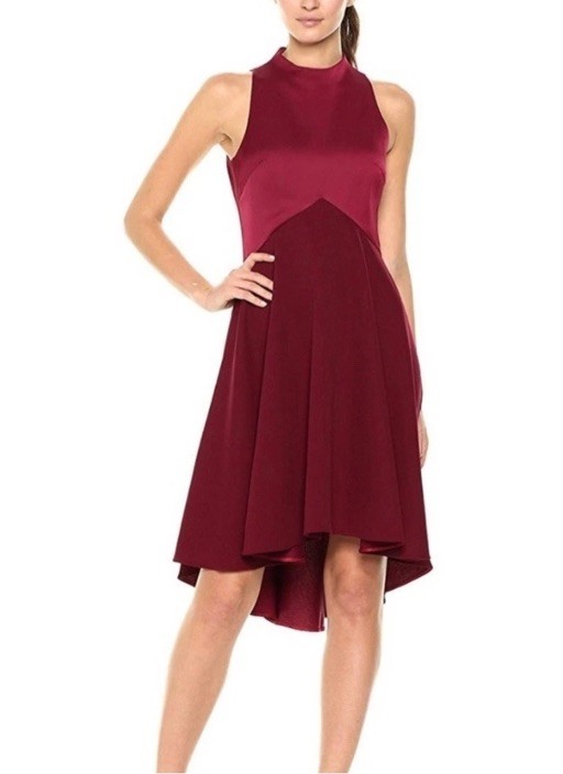 Ted Baker Kandal Wine Red High Neck High-low Fit & Flare Dress Womens Ted3 US 8
