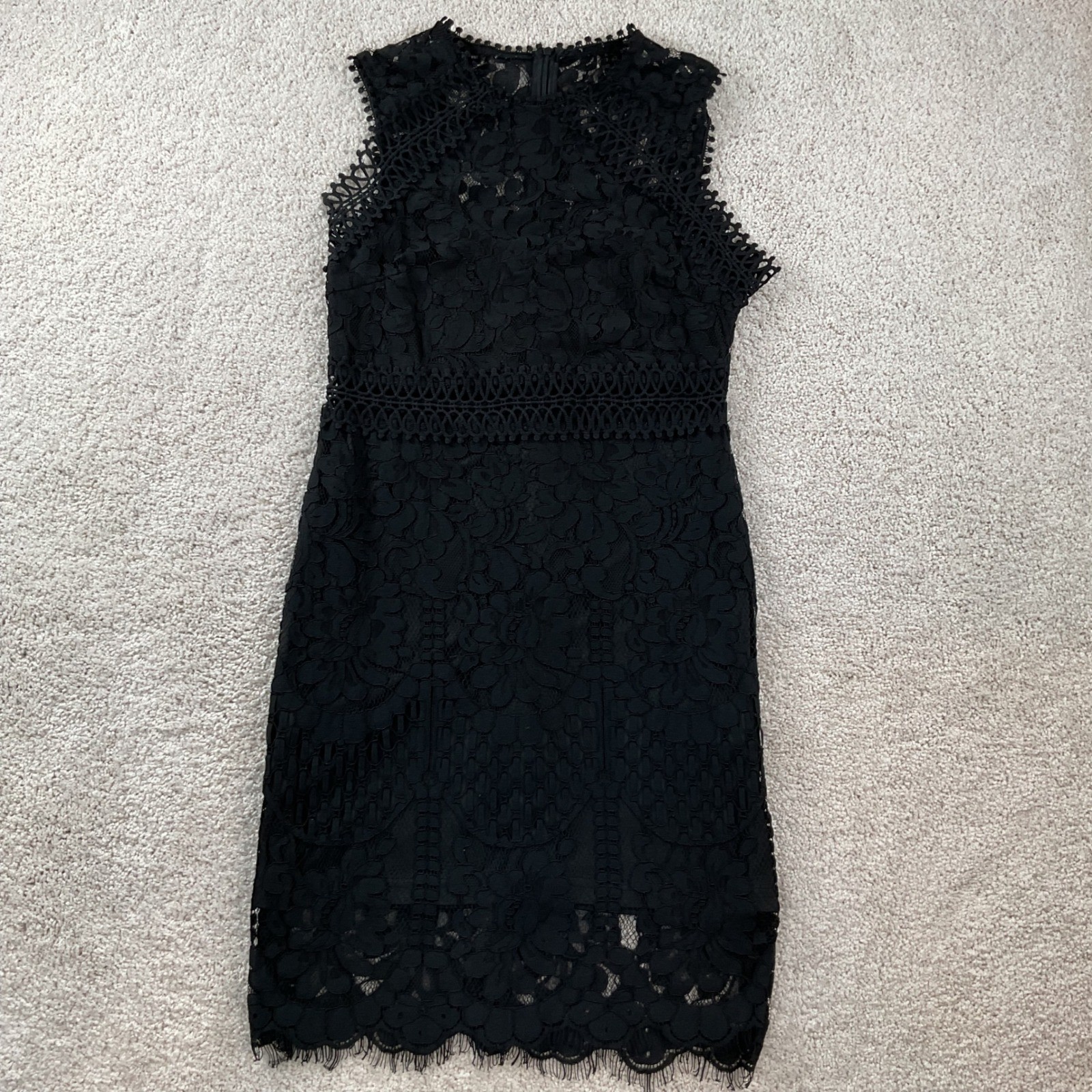 SHEIN Black Floral Lace Sleeveless Sheath Dress High Neck Crochet Trim Medium