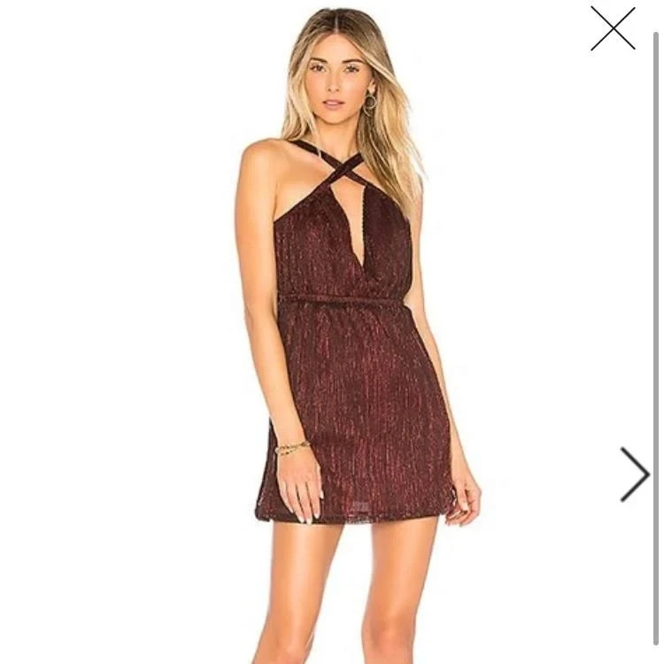 By The Way Red Metallic Skater Dress Small Nightlife Club Party