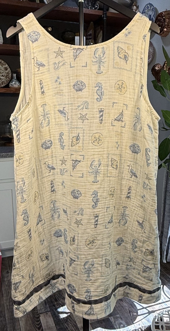 C&C California 100% Cotton Dress Coastal Gauze Shift Dress Nautical Sleeveless