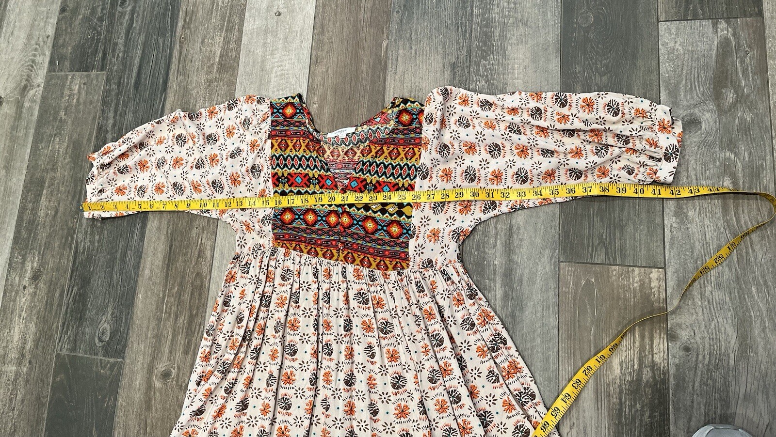 Umgee Aztec Dove Pattern 3/4 Sleeve Tunic Mini Dress Boho Western Rodeo Sz Small