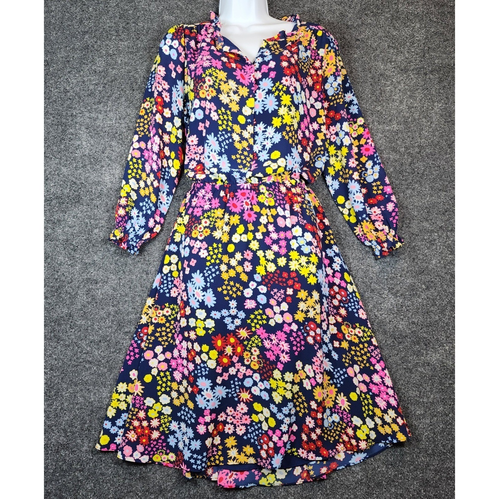 Talbots Women’s Floral Print Fit & Flare Cottage Garden Long Sleeve Dress Size L