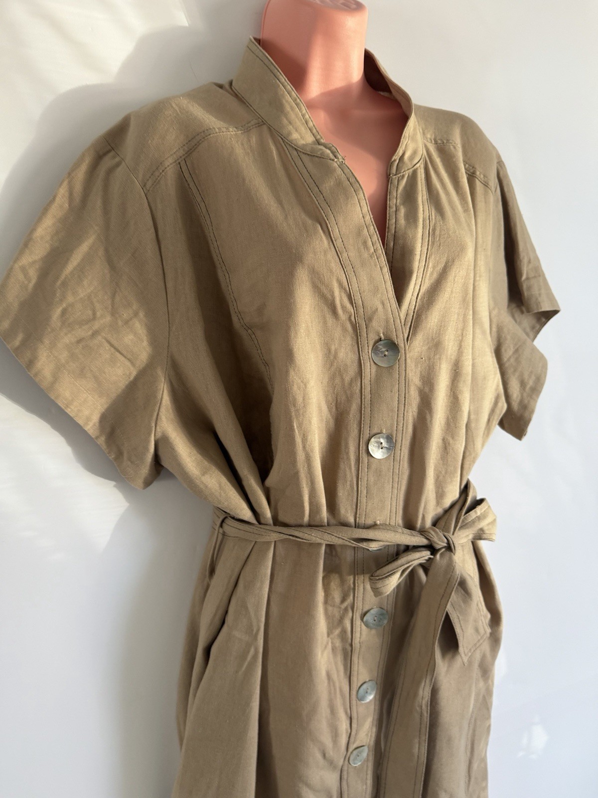 Wardrobe Linen Blend Button Down Dress Beige Oversized Shirt Plus UK 28 30