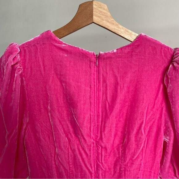 $565 NWT Rhode Pink Ester V-Neck Puff Sleeve Velvet Dress in Jaipur #2 Sz 2