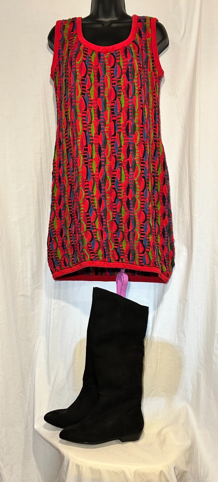Vintage COOGI Australia Knit Tunic Mini Dress XL Multicolor Mercerized Cotton