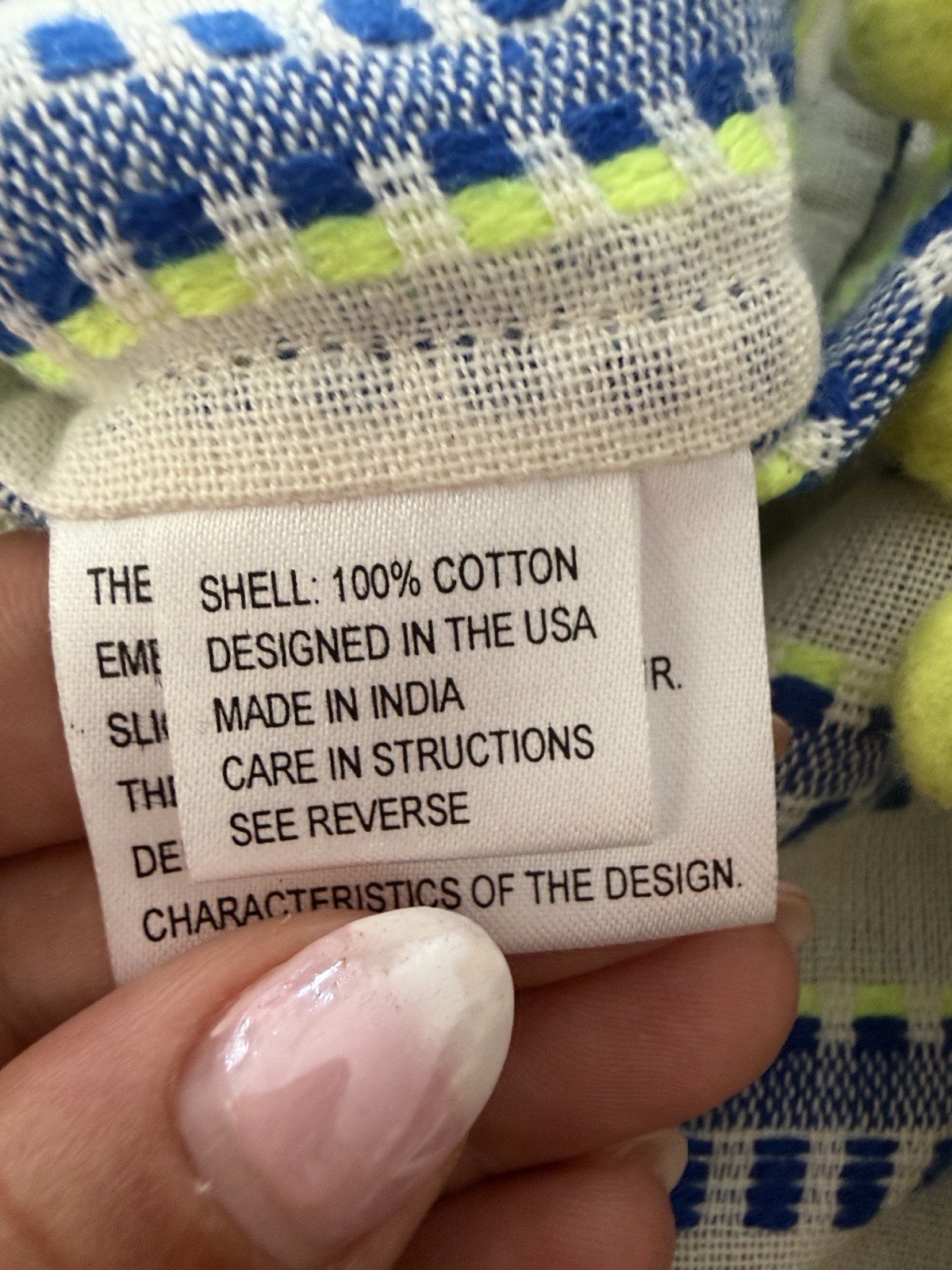 Anthropologie White Blue Green Striped Off Shoulder Pom-Pom Cotton Mini Dress S