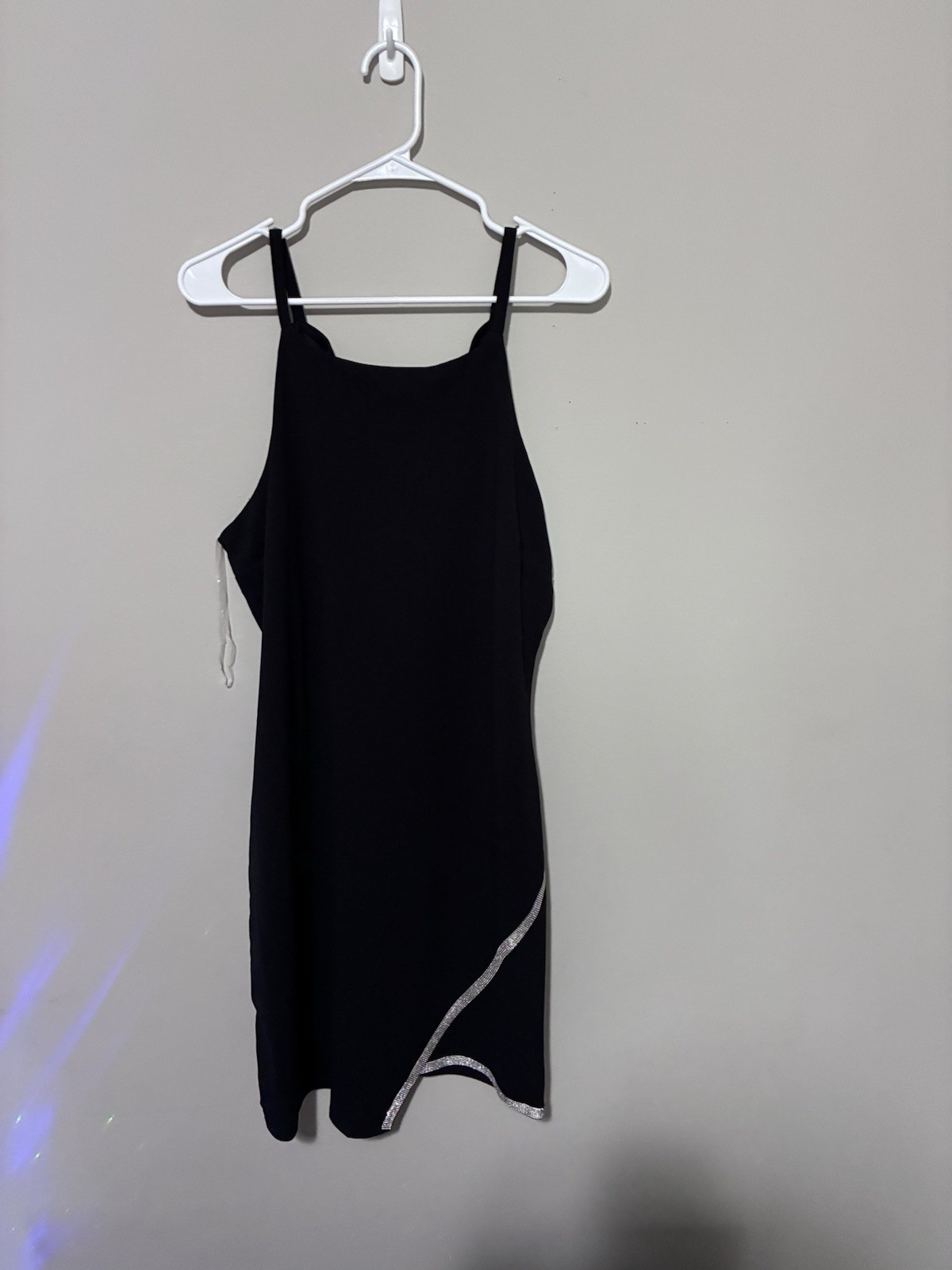 Black Silver Trim Square Neck Spaghetti Strap Sheath Dress Knee Length Size 3XL