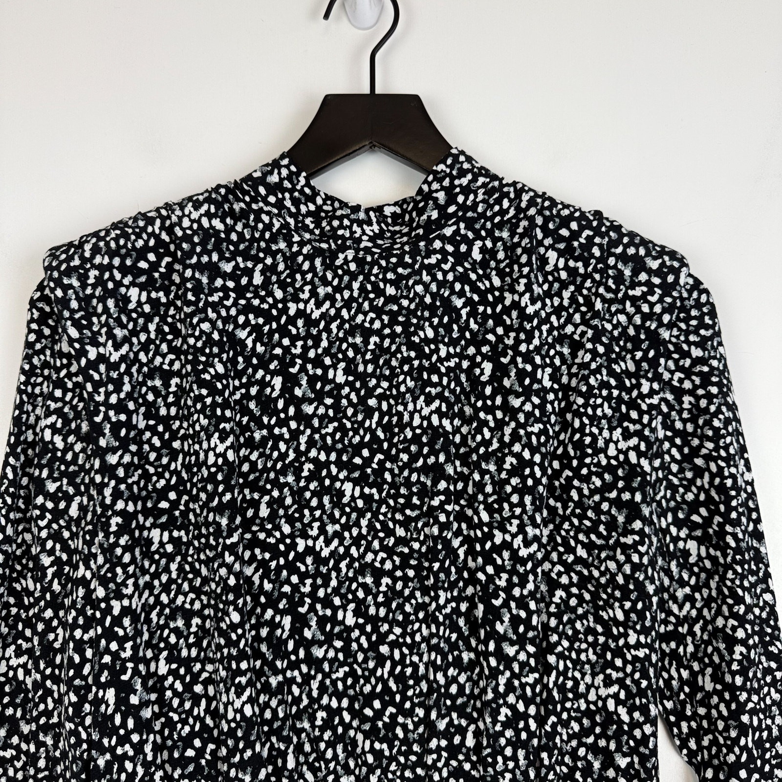 Zara Womens Size S Mini Fit & Flare Shoulder Pad Dress Black White Spotty Print
