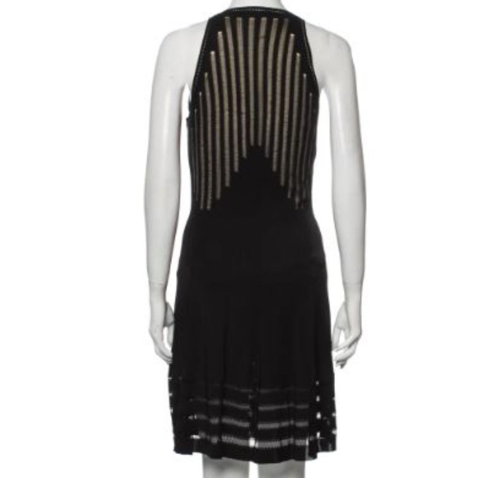 Alexander McQueen Knit Sheer Shirred Dress A Line Cocktail Party Black S EUC