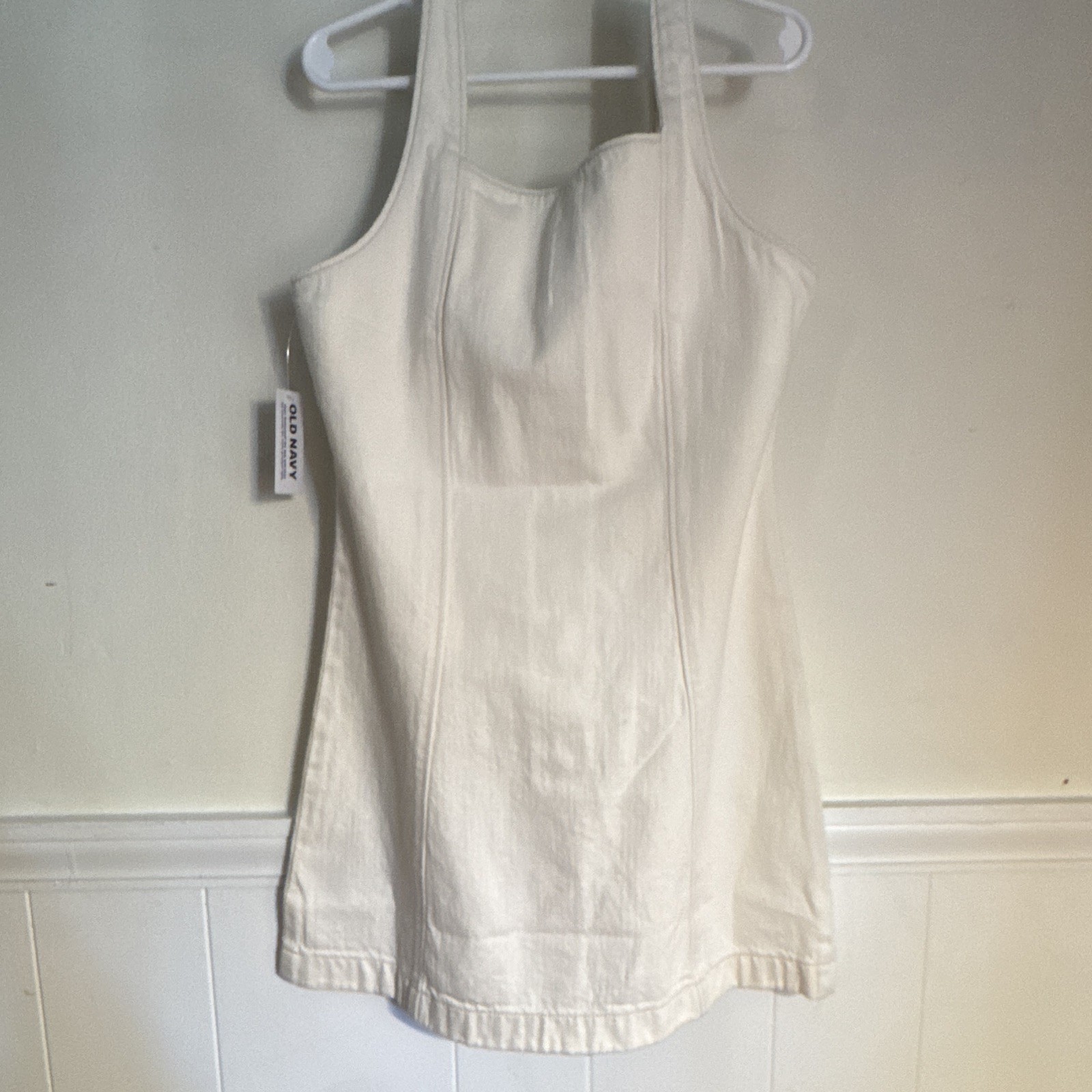 Old Navy White Cotton Denim Button-Front Square Neck Mini Dress Pockets M