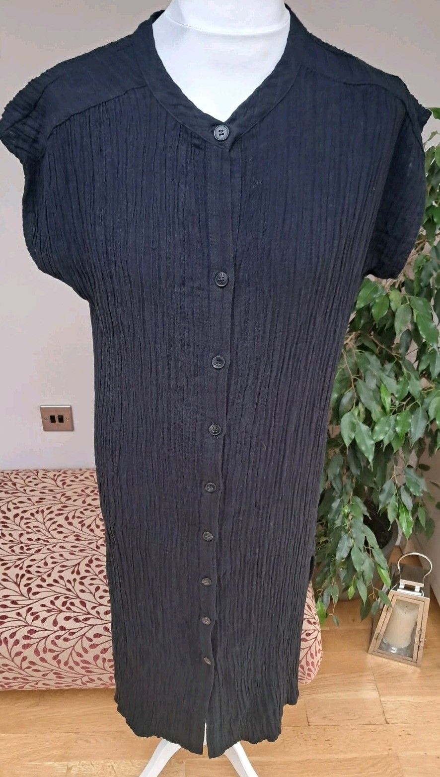Parfois Black Cotton Crinkle Button Shirt Dress Size XS