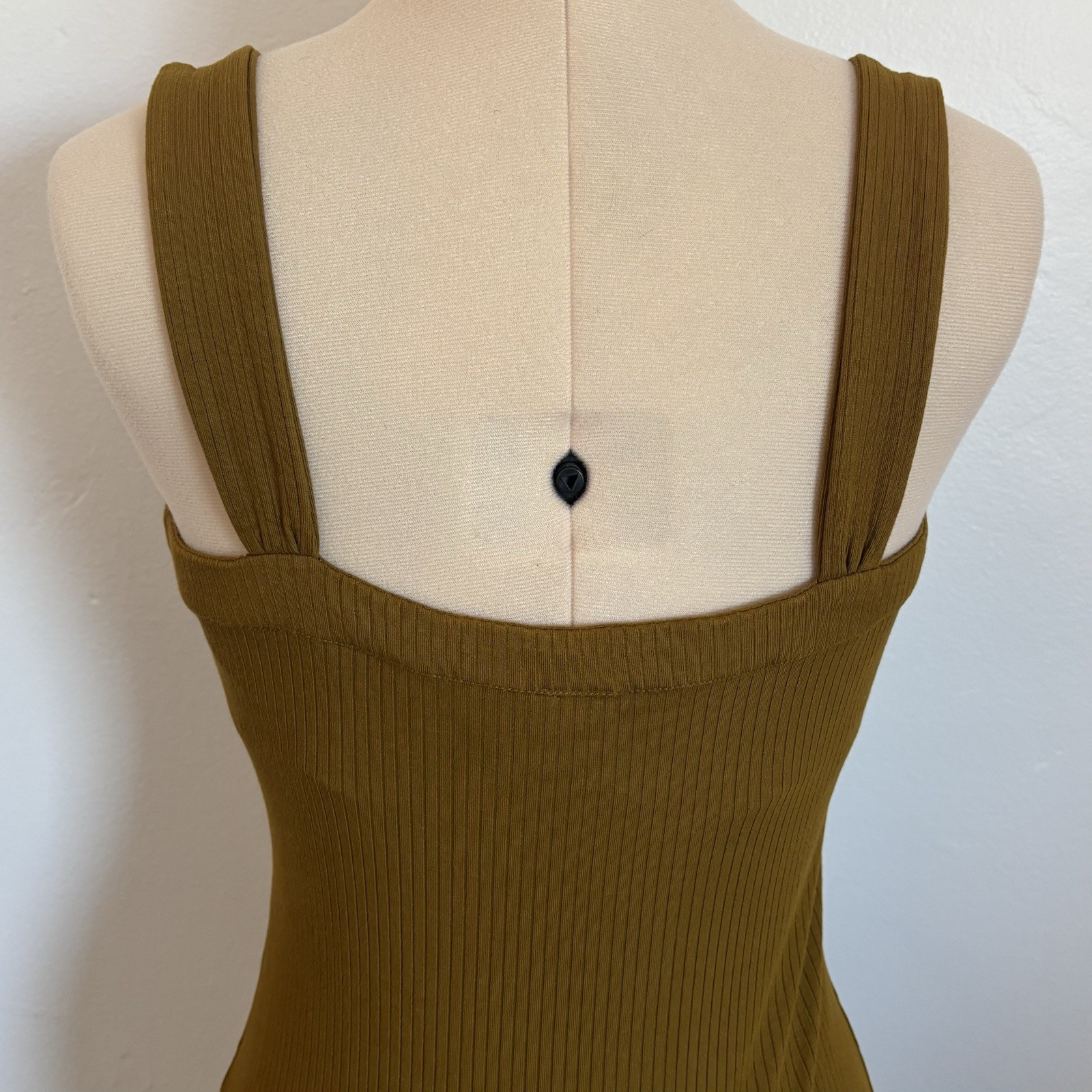 L*Space Louise Ribbed Knee Length Dress, Olive Moss Green, Thick Tank Straps, S