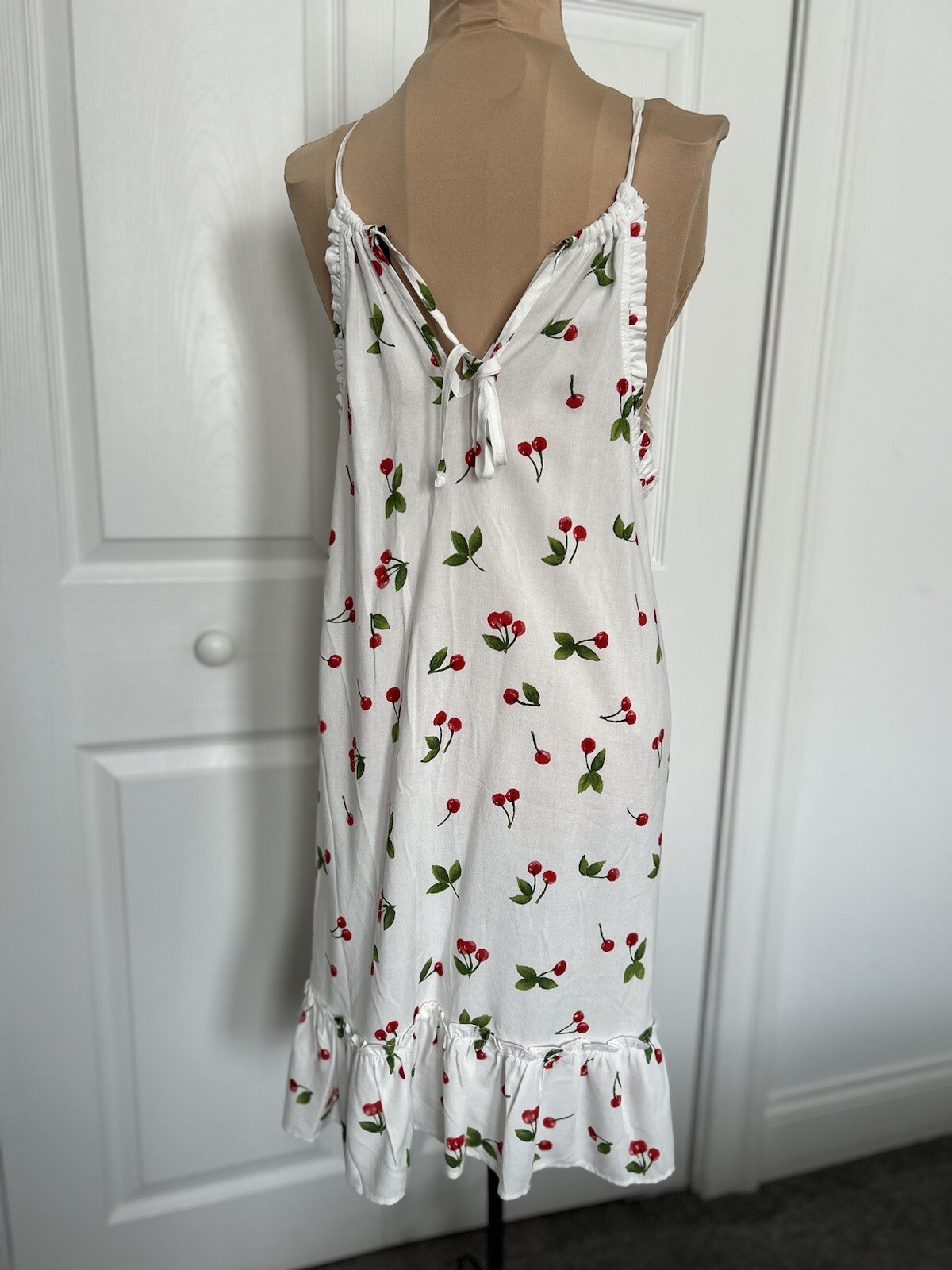 Aqua Womens White Cherries Printed Mini Tiered Halter Dress Size Various