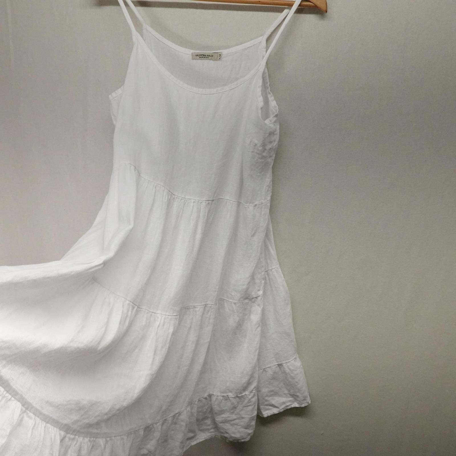 Valentina Naldi Dress Womens Medium White Linen Tiered Cover Up Made Italy