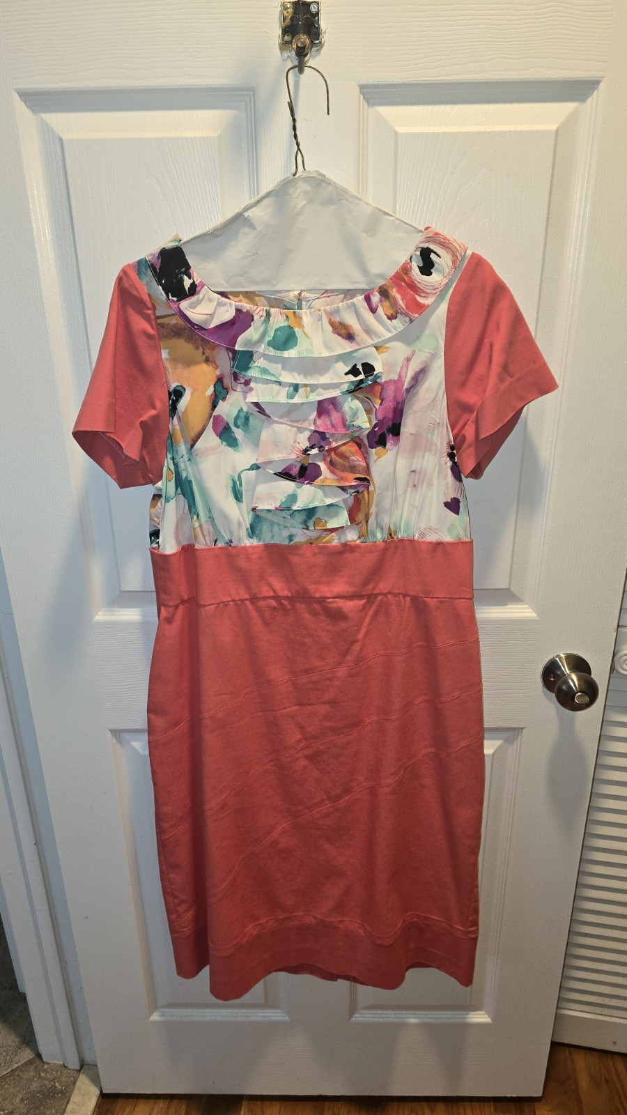 AGB Dress Womens Size 14 Floral Ruffle Sheath Dress Short Sleeve Knee Length