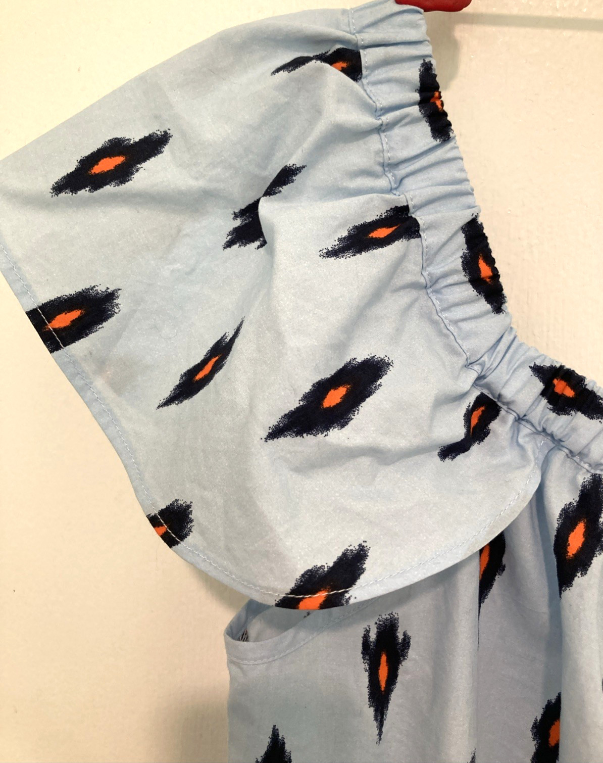 J Crew IKat Off Shoulder Shift Mini Dress Blue/ Orange Cotton Size S