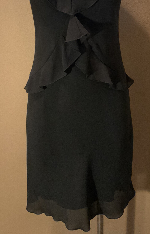 Dani Max 6 Small Quiet Luxury Sleeveless Black Chic Ruffled V Neck Dress