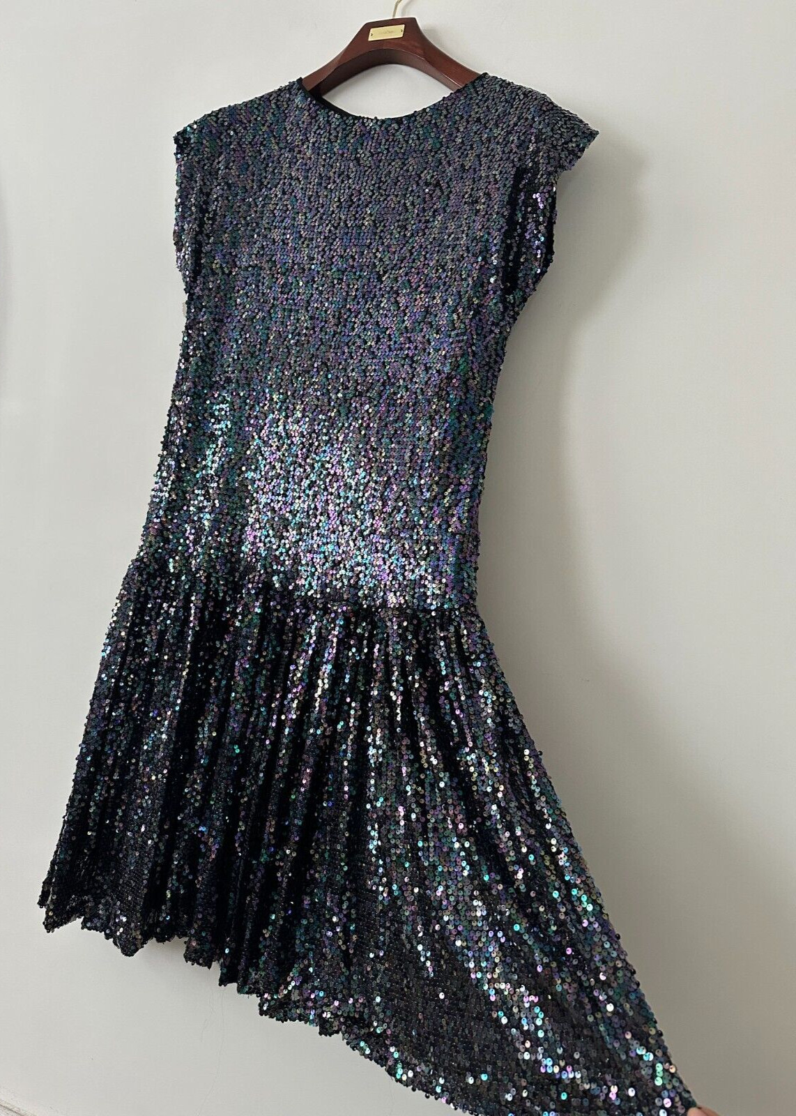 Wolf & Badger Meem Label Drop Waist Sequin Evening Party Midi Kate Dress M UK 14