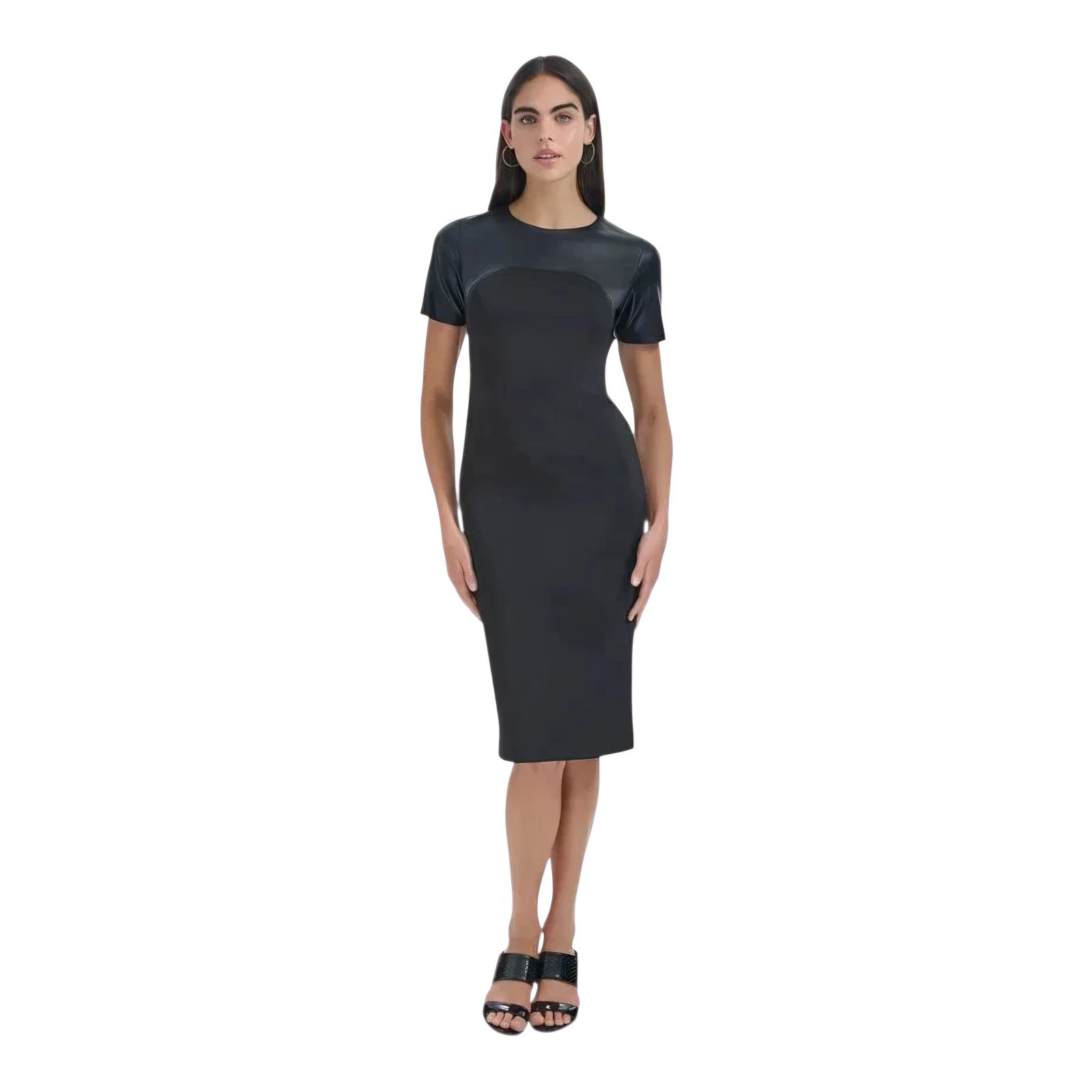 Calvin Klein Women’s Faux-Leather Trim Sheath Dress Black Size 12