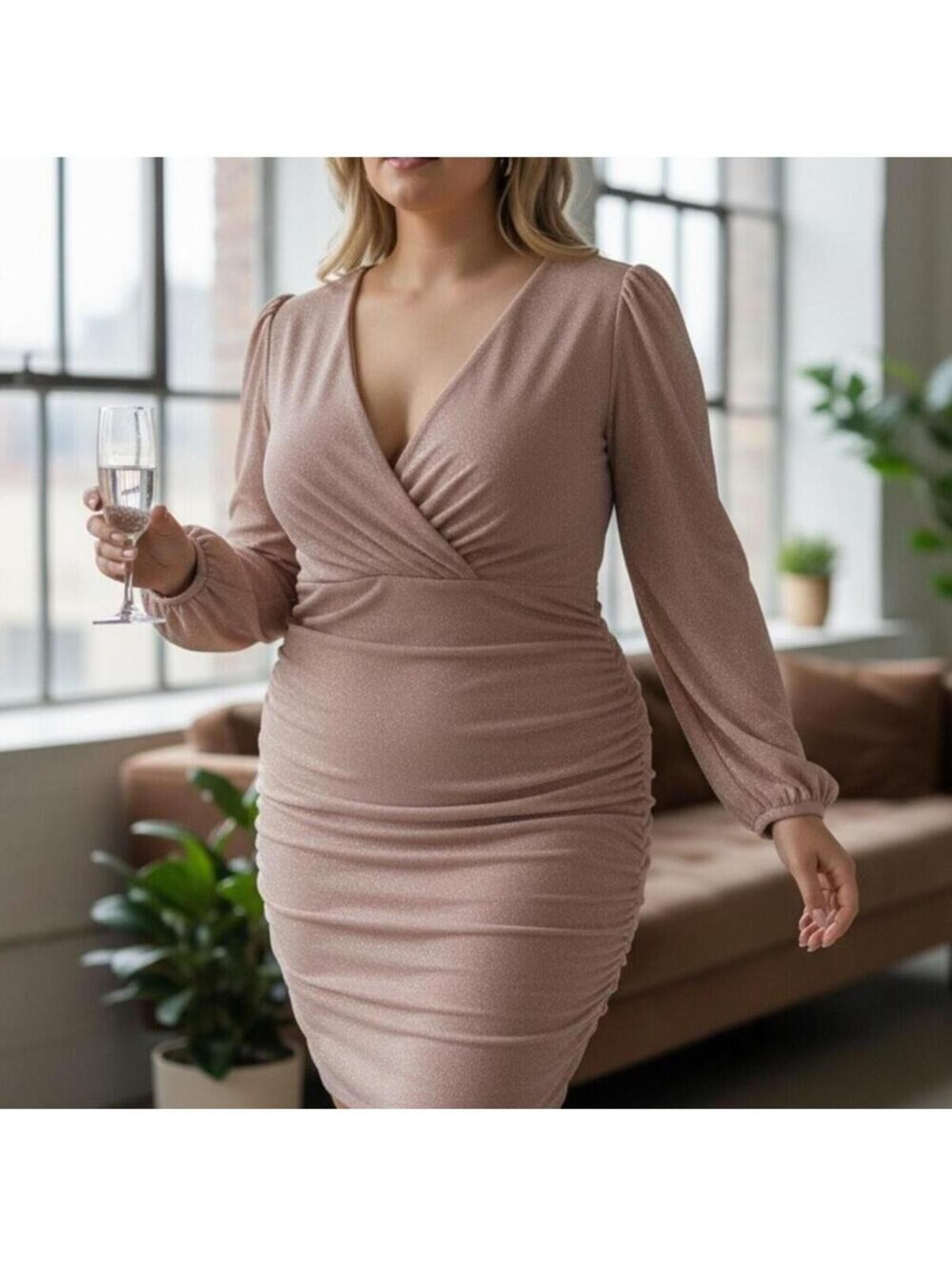 Fashion Nova Mauve Long Sleeve Dress