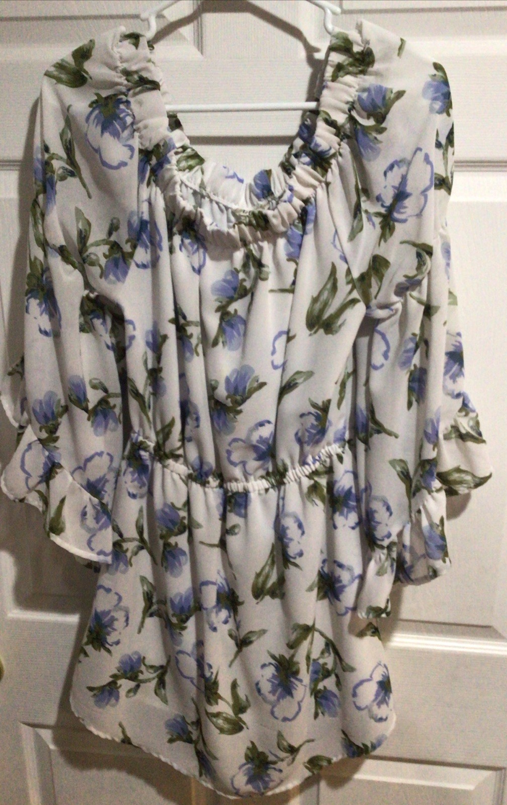 Hint of Blush Boho Floral Off Shoulder Peasant Dress w/ Bell Sleeves Sz Large