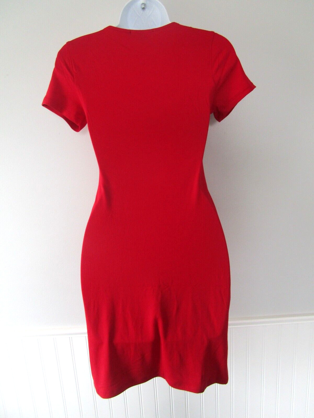 Ambiance Apparel Short Sleeve Square Neck Sort Red T-Shirt Dress Size L NEW