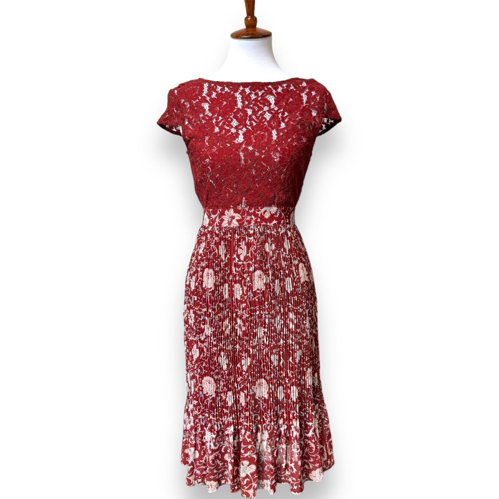 Plenty By Tracy Reese Anthropologie Womens Luella Dress Red Lace Lined Zip Sz 2